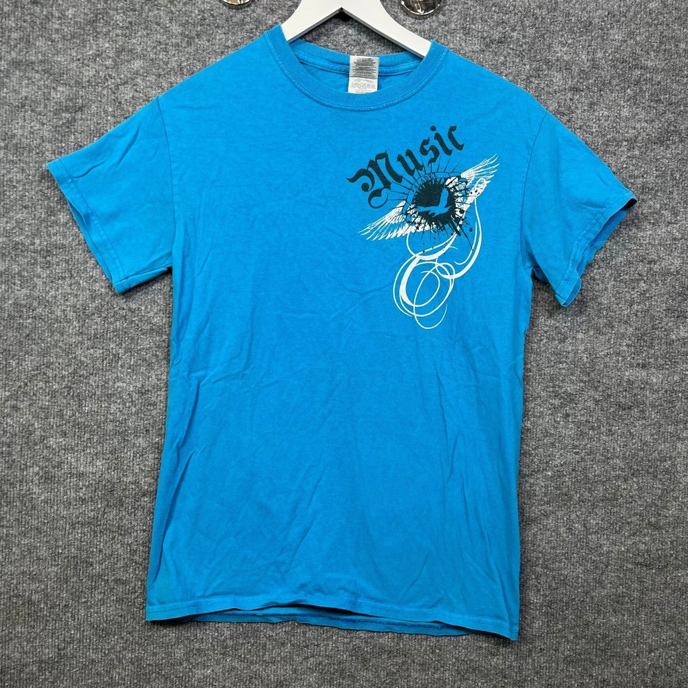 Vintage Gildan T-Shirt Men's Blue Music Graphic Short Sleeve Rock Skate Y2K - S